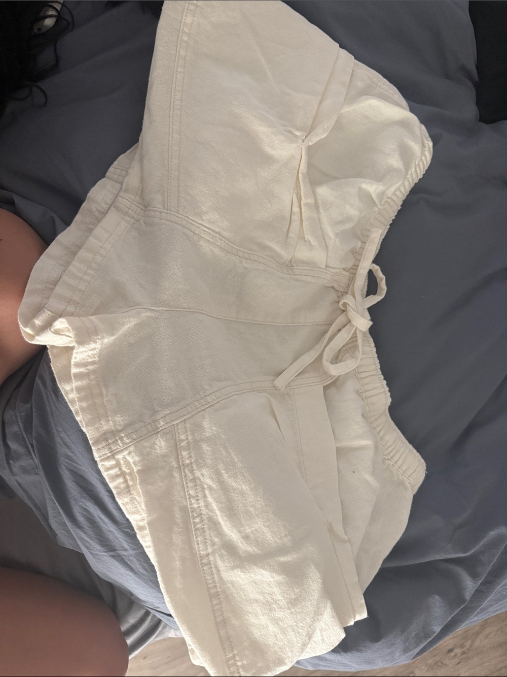 Free People Cream High-Rise Drawstring Cotton Shorts